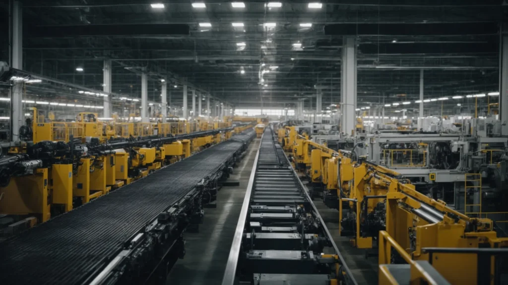 rows of complex machinery efficiently operating in a well-lit factory floor.
